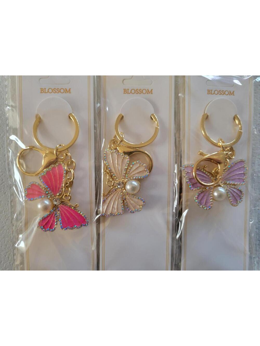 12 pcs. Multicolored Butterfly Pearl Rhinestone Key Chain Bag Charm
